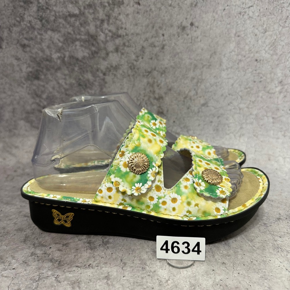Alegria Sandra Sandals Womens 37 US 7-7.5 Green Floral Coming Up Daisies Leather